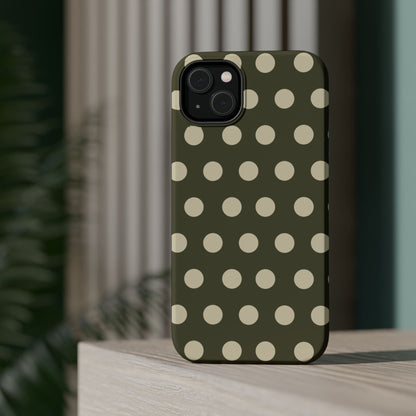 Vintage Green & Cream Polka Dots – MagSafe iPhone Case