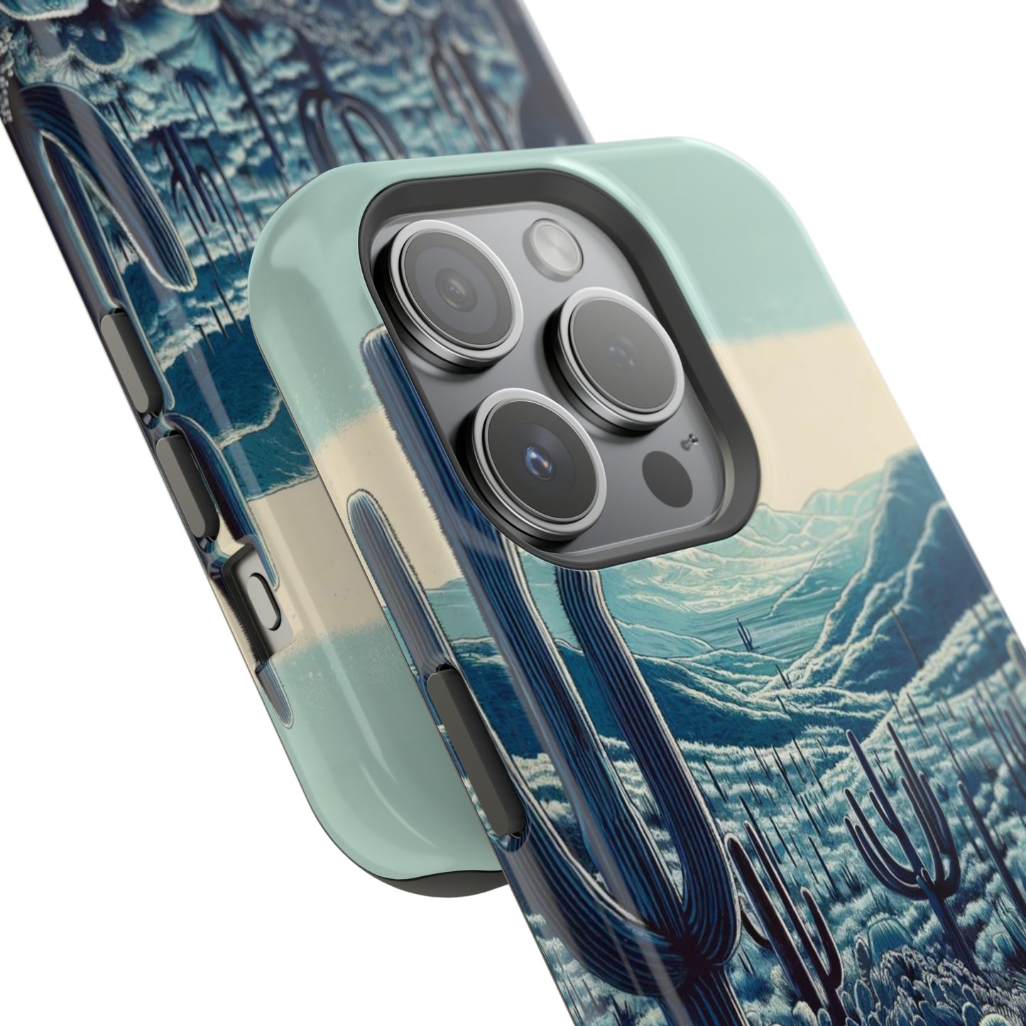 Desert Blues MagSafe Case - Serene Cactus Landscape for iPhone Series 13, 14, & 15