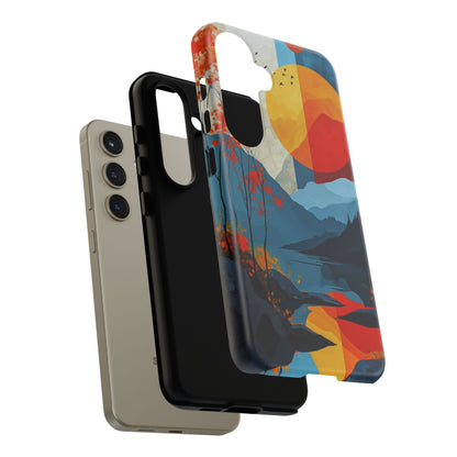 Abstract Autumn Landscape Samsung Galaxy Case – Bold Colorful Sunset Design, Dual-Layer Protection