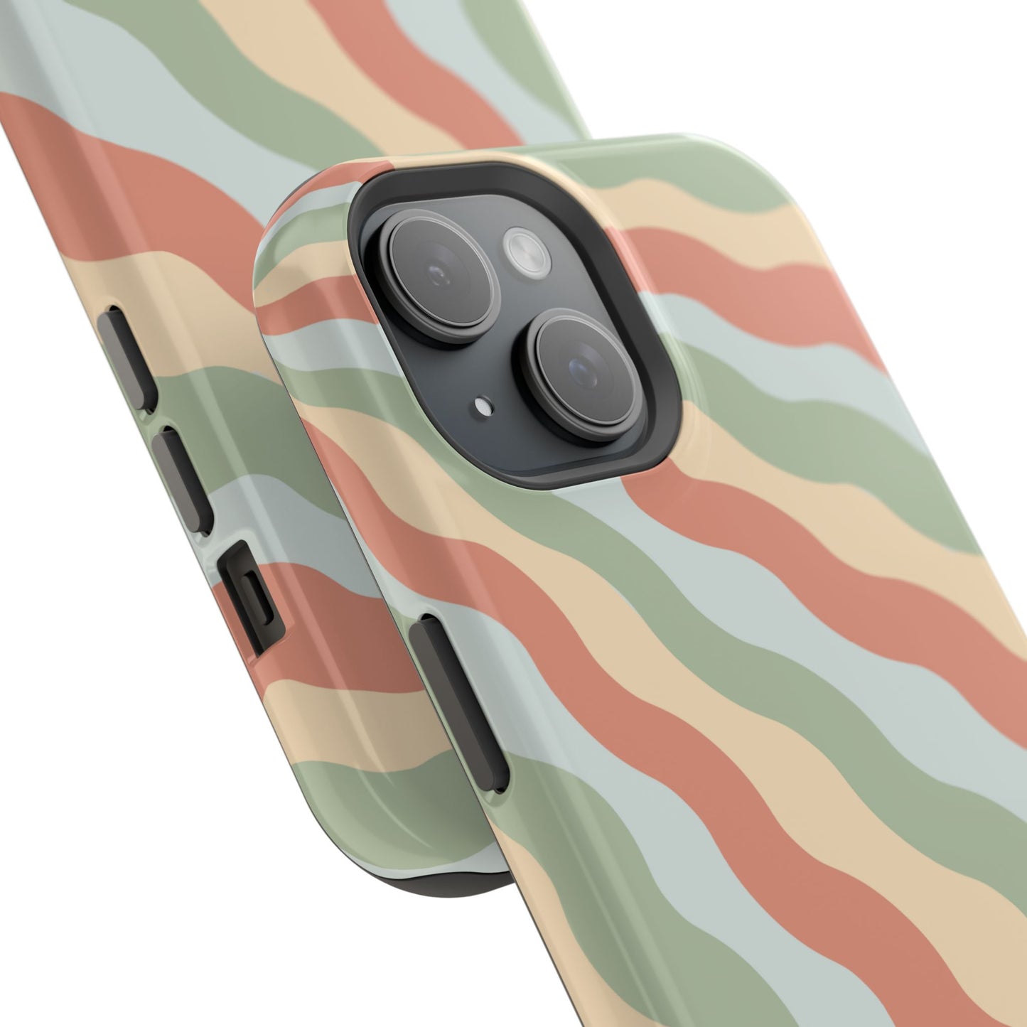 Earthy Retro Waves MagSafe iPhone Case – 70s-Inspired Wavy Stripes in Soft Green, Cream, and Rust