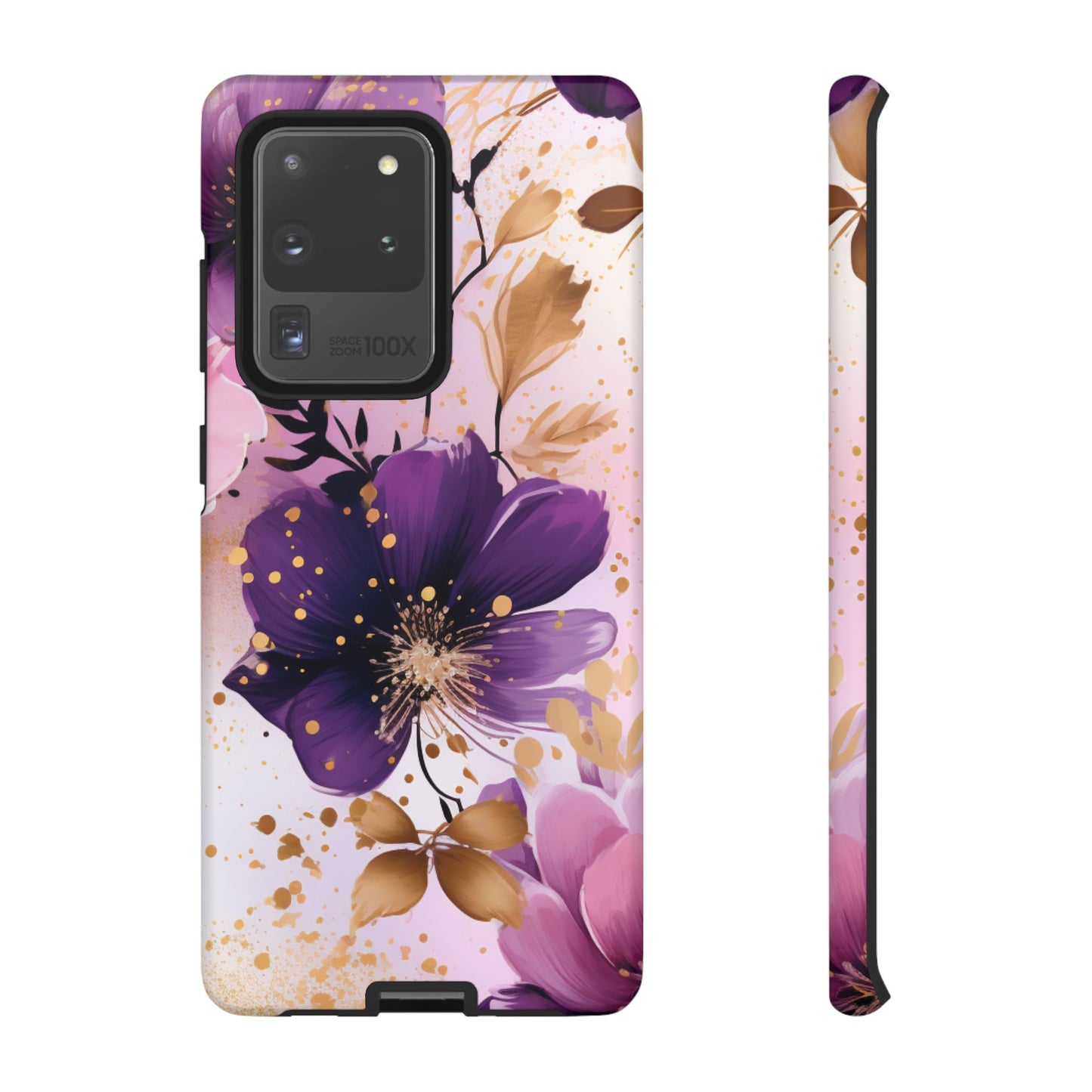 Elegant Purple & Gold Floral Samsung Galaxy Case - Luxe Flower Design