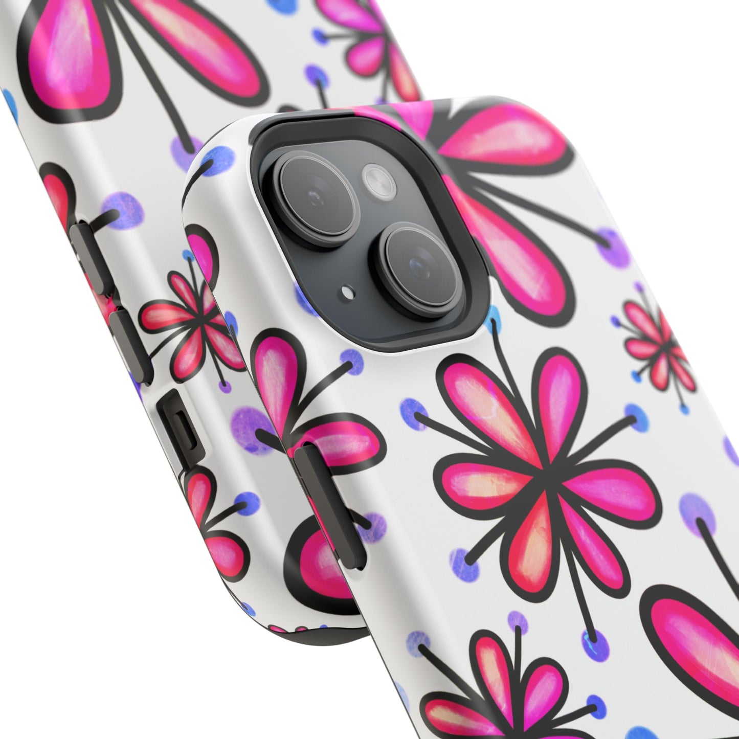 Pink Retro Bloom MagSafe iPhone Case – Ultra-Slim Design, Glossy Finish