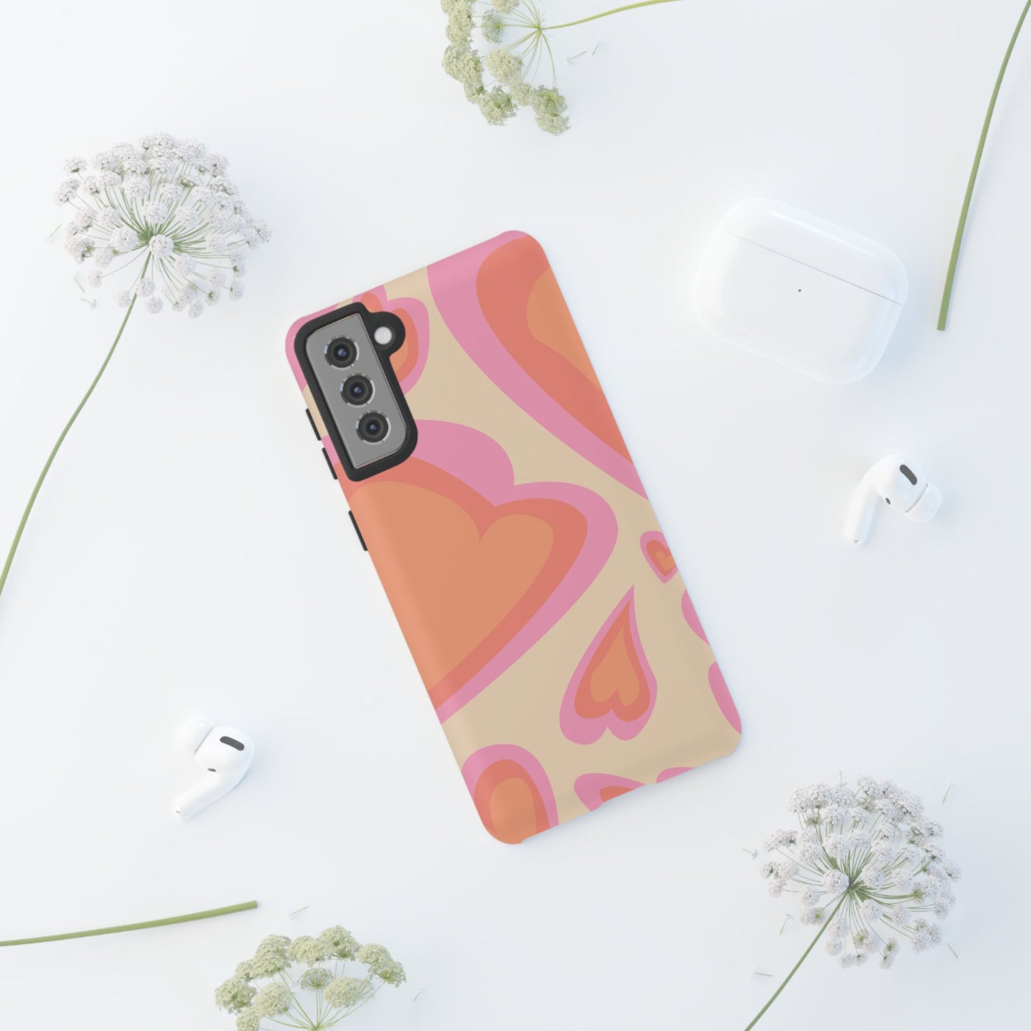Retro Pink Hearts Samsung Galaxy Case – Shock-Resistant, Matte Finish, Dual-Layer Protection