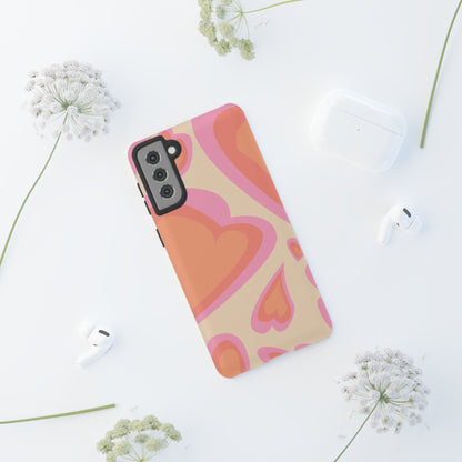 Retro Pink Hearts Samsung Galaxy Case – Shock-Resistant, Matte Finish, Dual-Layer Protection