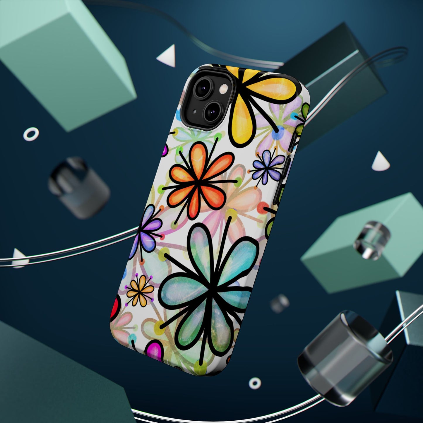 Retro Floral Pop MagSafe iPhone Case – Ultra-Slim Design, High-Gloss Finish