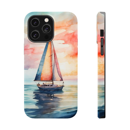 Sailboat Sunset MagSafe iPhone Case – Vibrant Watercolor Design