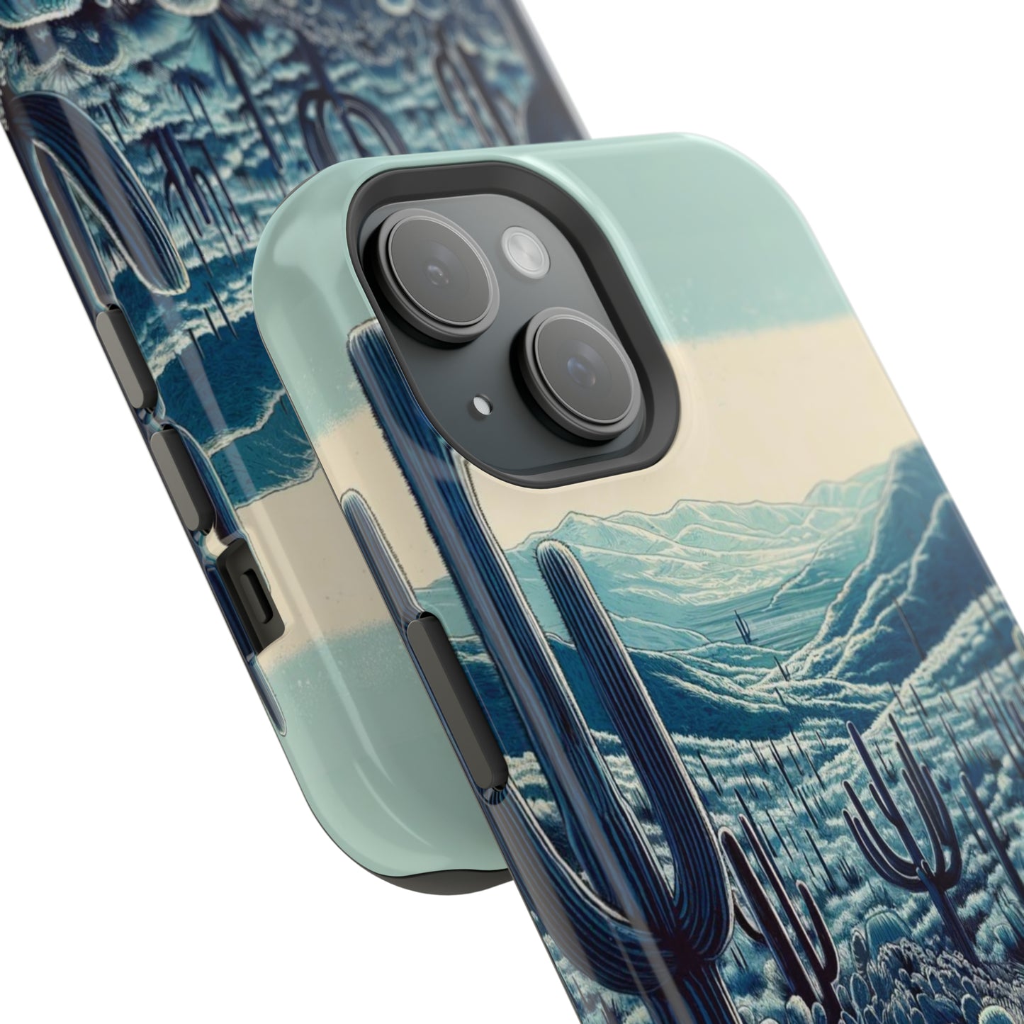 Desert Blues MagSafe Case - Serene Cactus Landscape for iPhone Series 13, 14, & 15