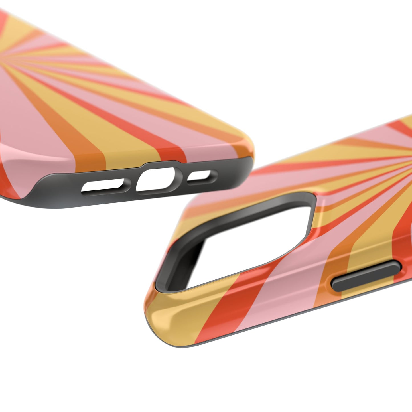 Bold Retro Sunburst MagSafe iPhone Case – Vibrant 70s-Inspired Rays in Orange, Pink, and Yellow