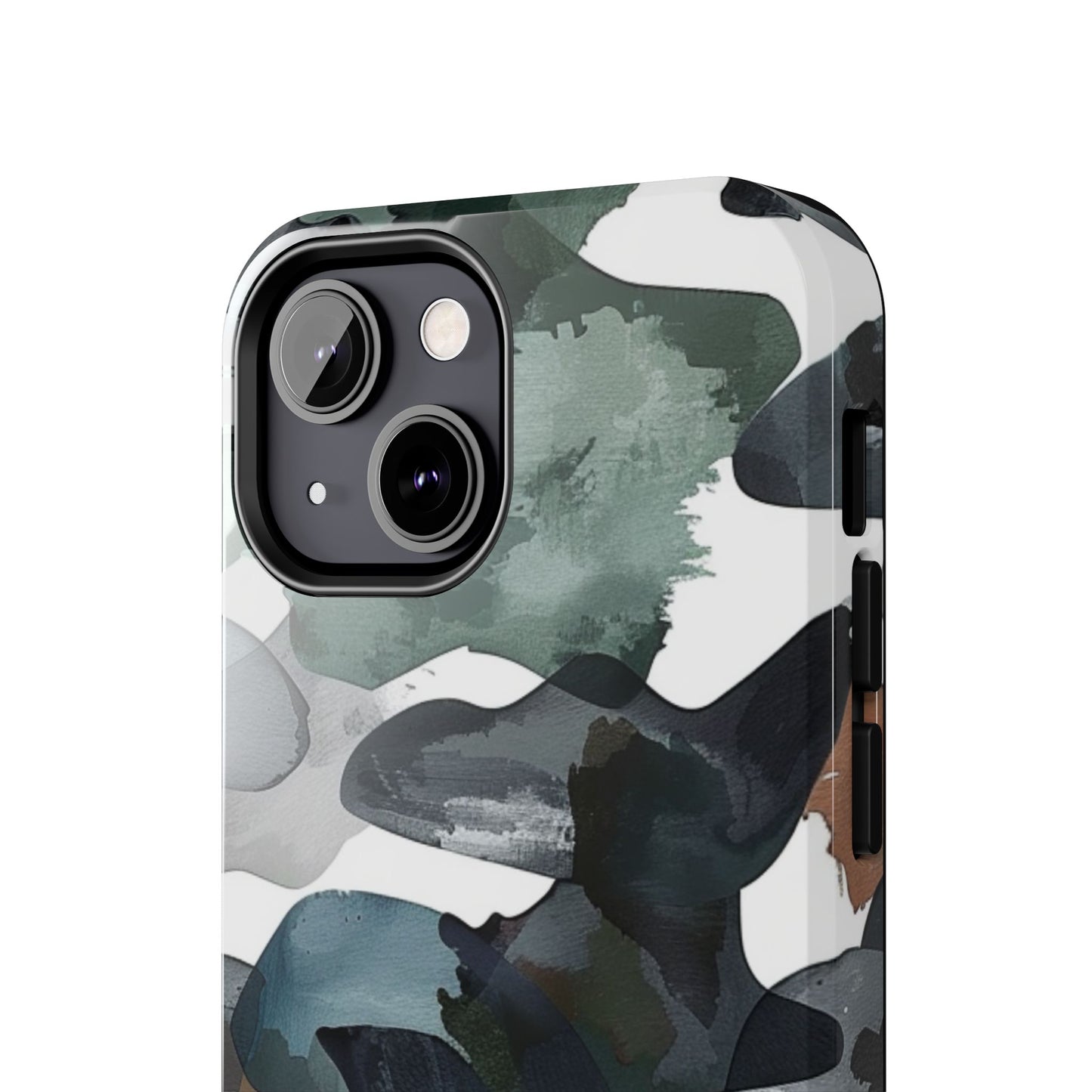 Moody Abstract Watercolor iPhone Case – Earthy Green and Charcoal Design