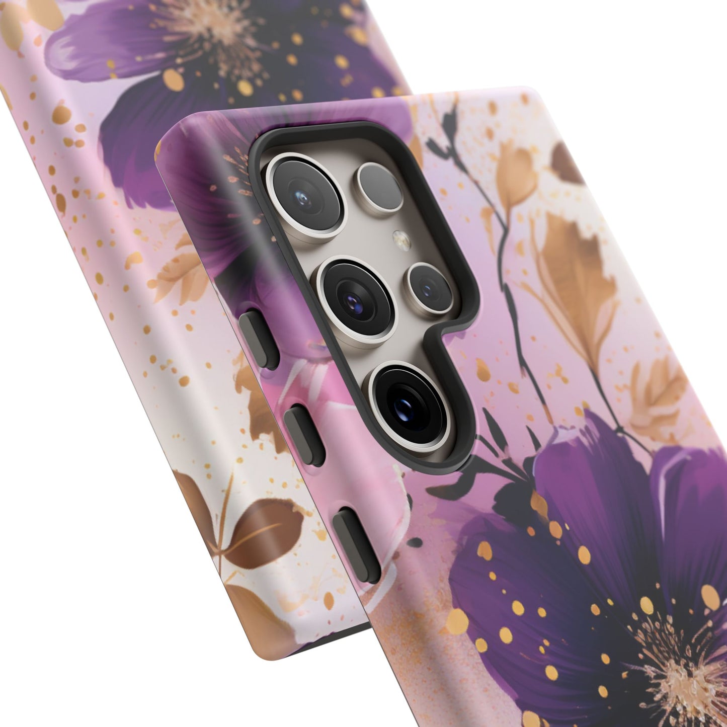 Elegant Purple & Gold Floral Samsung Galaxy Case - Luxe Flower Design