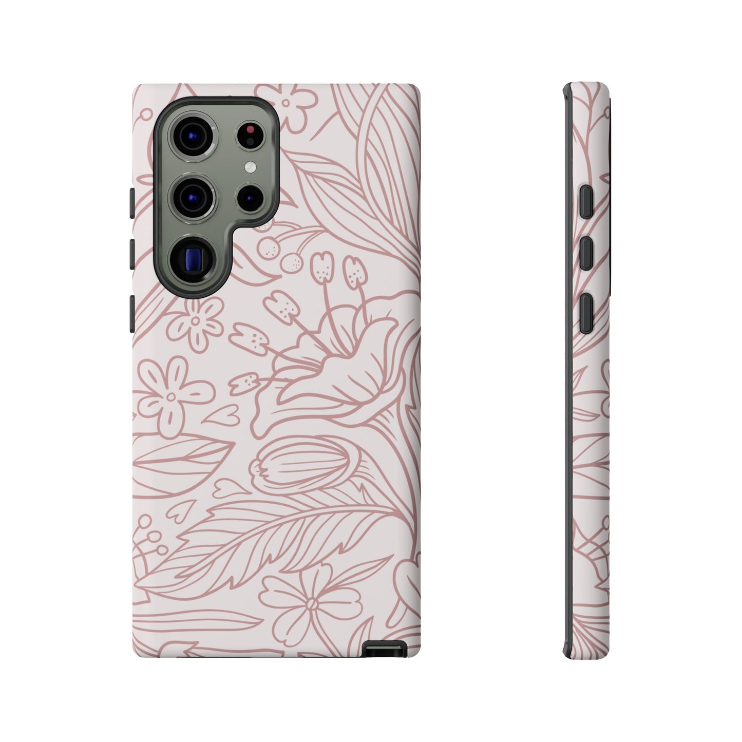 Blush Floral Line Art Tough Samsung Galaxy Case – Delicate Minimalist Design with Dual-Layer Protection