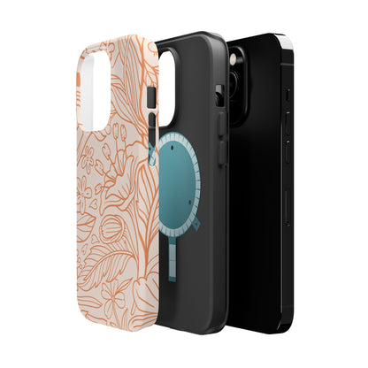 Soft Terracotta Floral Line Art Tough MagSafe iPhone Case – Minimalist Botanical Design with Dual-Layer Protection