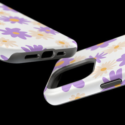 Retro Daisy Flower MagSafe iPhone Case – Pastel Purple & Cream Floral Design with Matte Finish