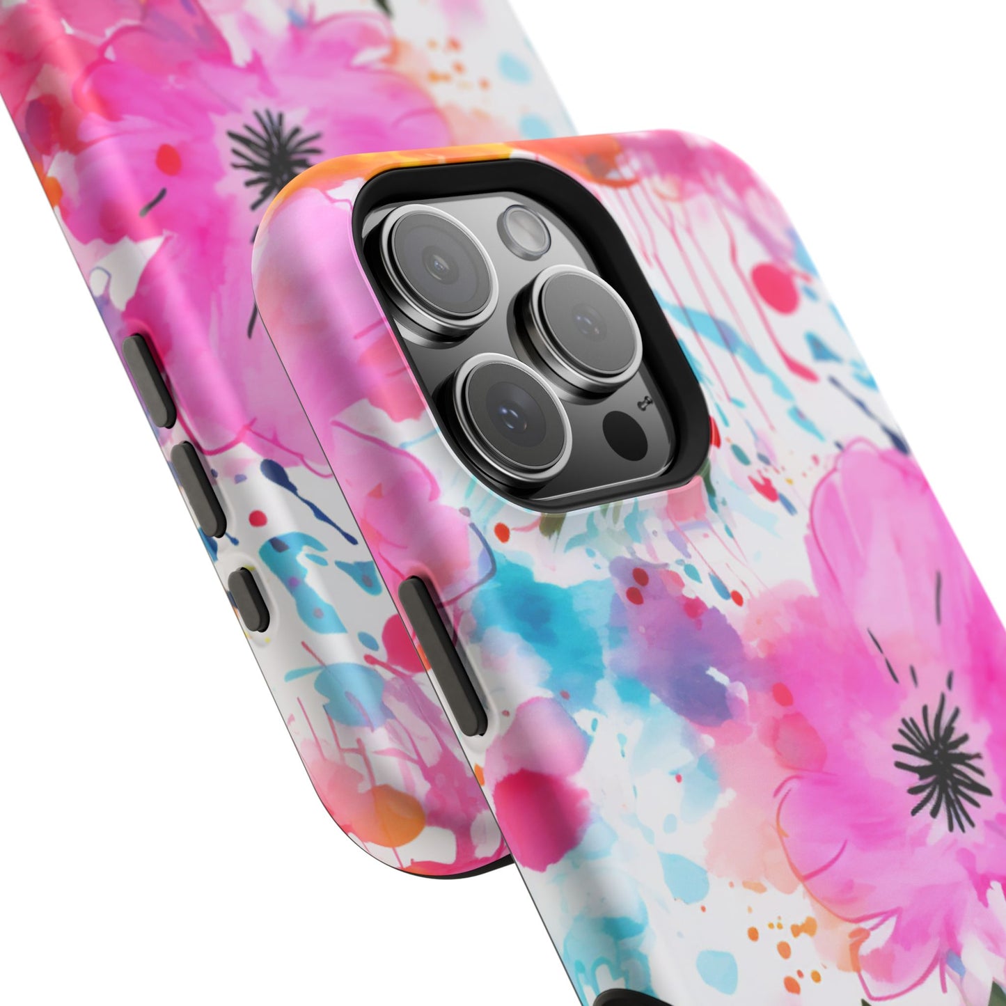 Color Splash Pink & Orange Watercolor Floral - MagSafe iPhone Case