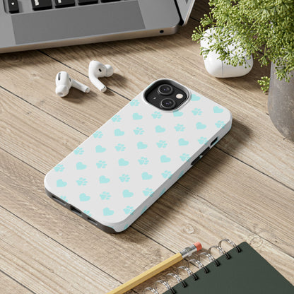 iPhone Case - Aqua Paw Print & Heart Design