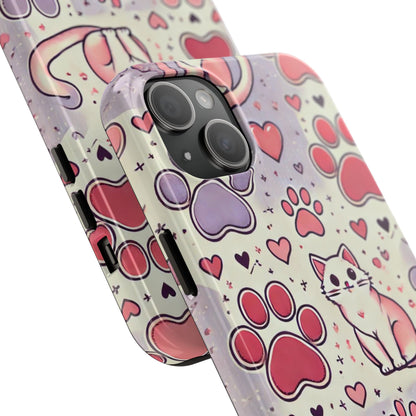 Cute Cat and Paw Print iPhone Case - Pet Lover’s Protective Cover