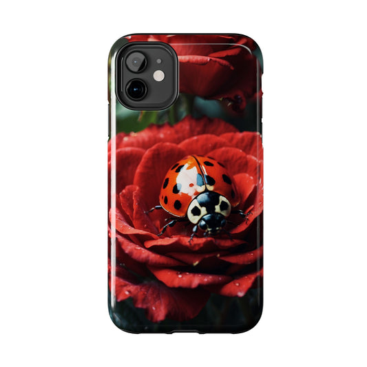 Elegant Rose & Ladybug Charm - iPhone Series Case