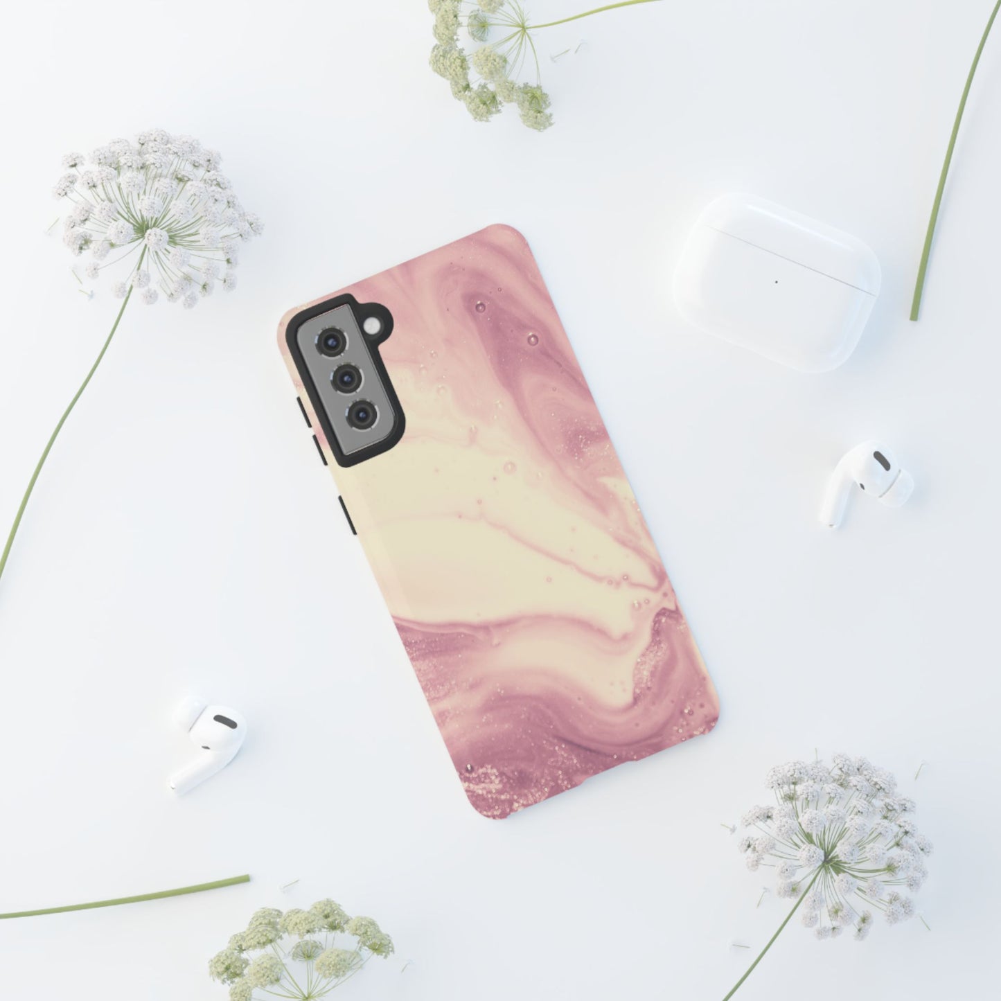 Blush Marble Glow – Samsung Galaxy Case with Rose Gold Swirl Design