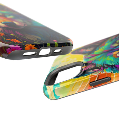 Rainbow Wolf in Bloom – MagSafe iPhone Case with Nature-Inspired Design