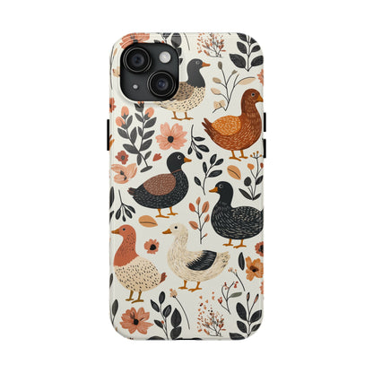 Farm Duck & Flowers iPhone Case – Vintage Floral Design