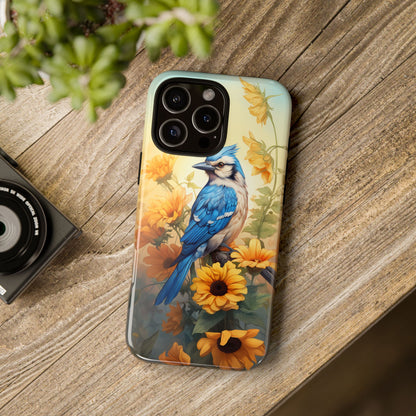 Blue Jay & Sunflowers Phone Case - Perfect Gift for Bird Lovers!