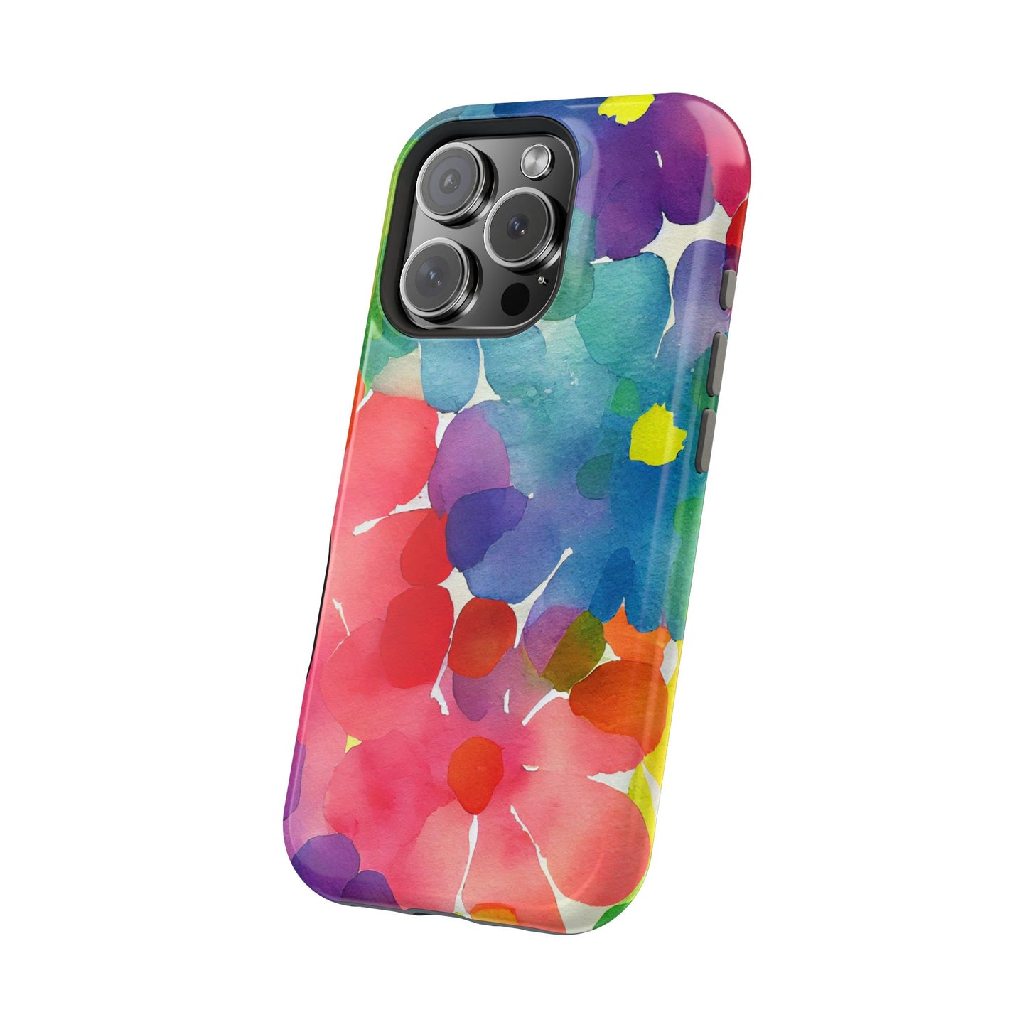 Rainbow Bloom Watercolor MagSafe iPhone Case – Slim Design, Glossy Finish