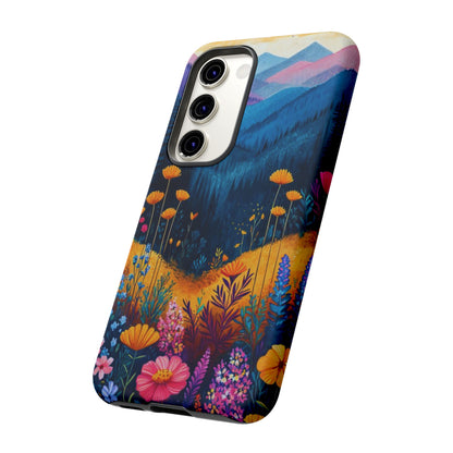 Vibrant Wildflower Mountain Samsung Galaxy  Case – Bold Nature Art, Dual-Layer Protection