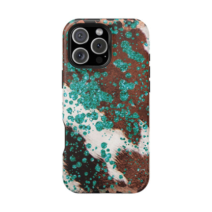 Teal Glitter Cowhide - MagSafe iPhone Series Case