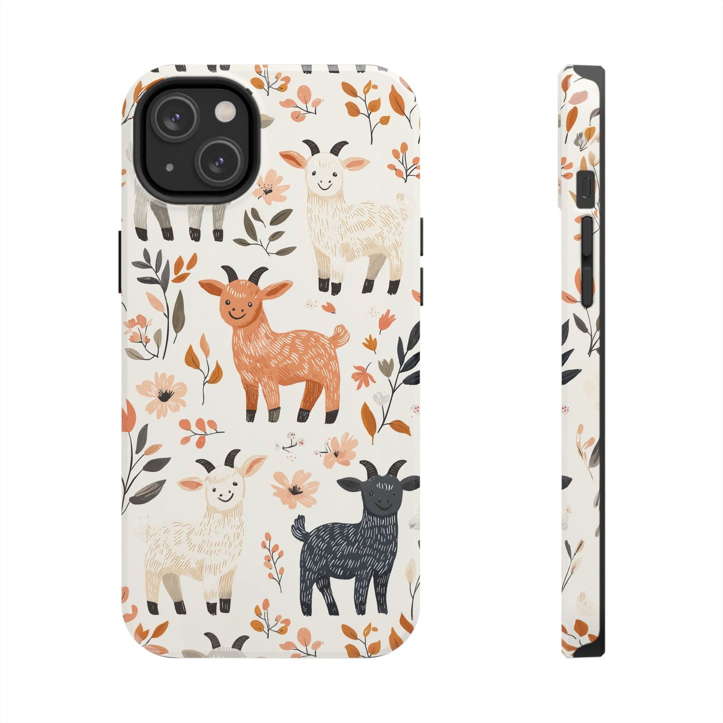 iPhone Case: Smiley Goats & Dried Flowers – Vintage Charm