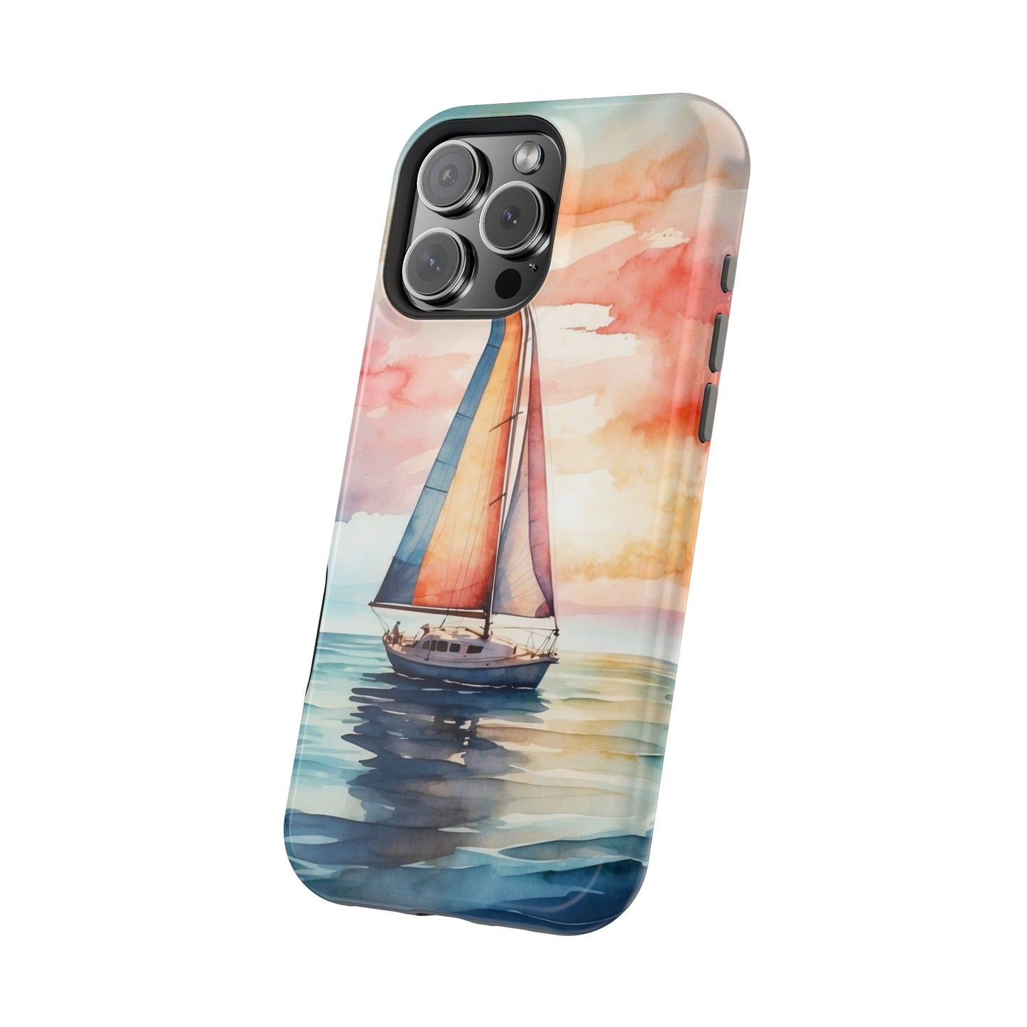 Sailboat Sunset MagSafe iPhone Case – Vibrant Watercolor Design