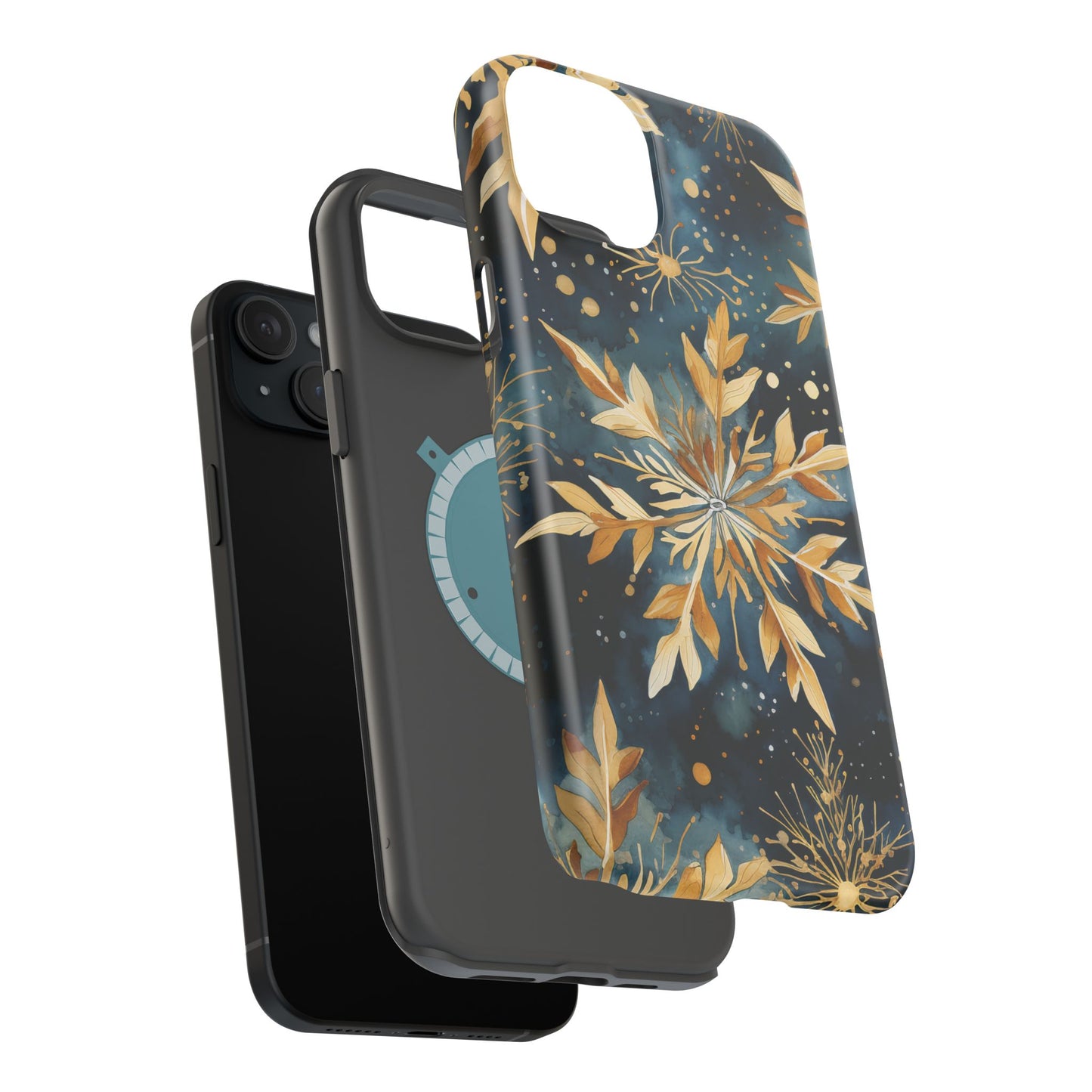 Gold Floral Snowflakes on Midnight Blue - MagSafe iPhone Series Case