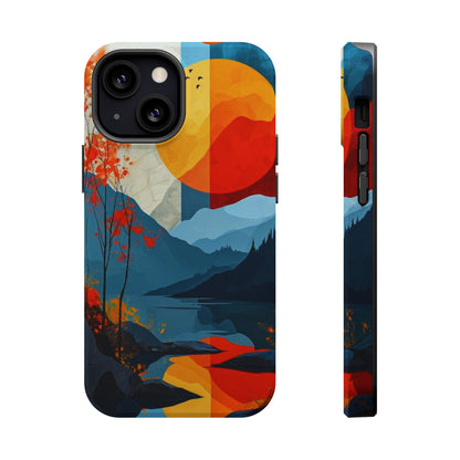 Abstract Autumn Landscape MagSafe iPhone Case – Bold Colorful Sunset Design, Dual-Layer Protection