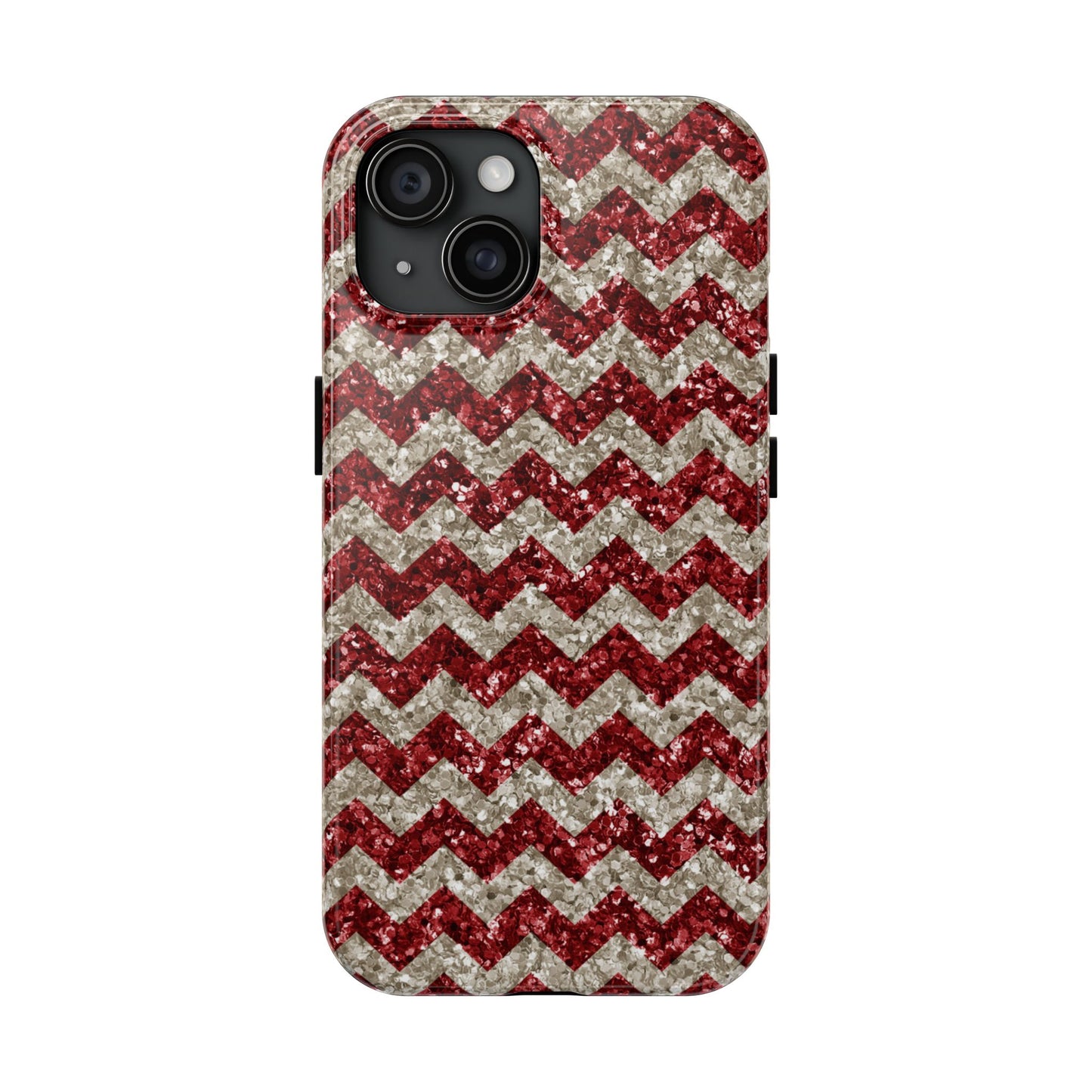 Sparkling Red & White Chevron – Glitter Illusion iPhone Case