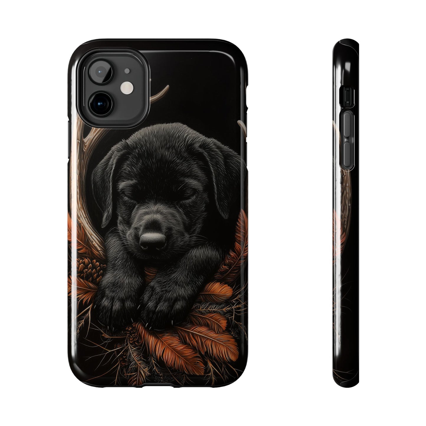 Charming Black Labrador Puppy on Feathers iPhone Case