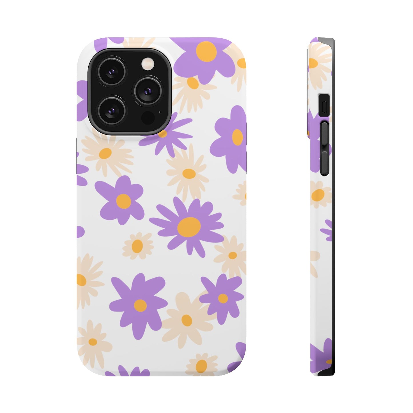 Retro Daisy Flower MagSafe iPhone Case – Pastel Purple & Cream Floral Design with Matte Finish