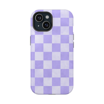 Lavender Checkerboard MagSafe iPhone Case – Shockproof, Smooth Matte Finish, Dual-Layer Design