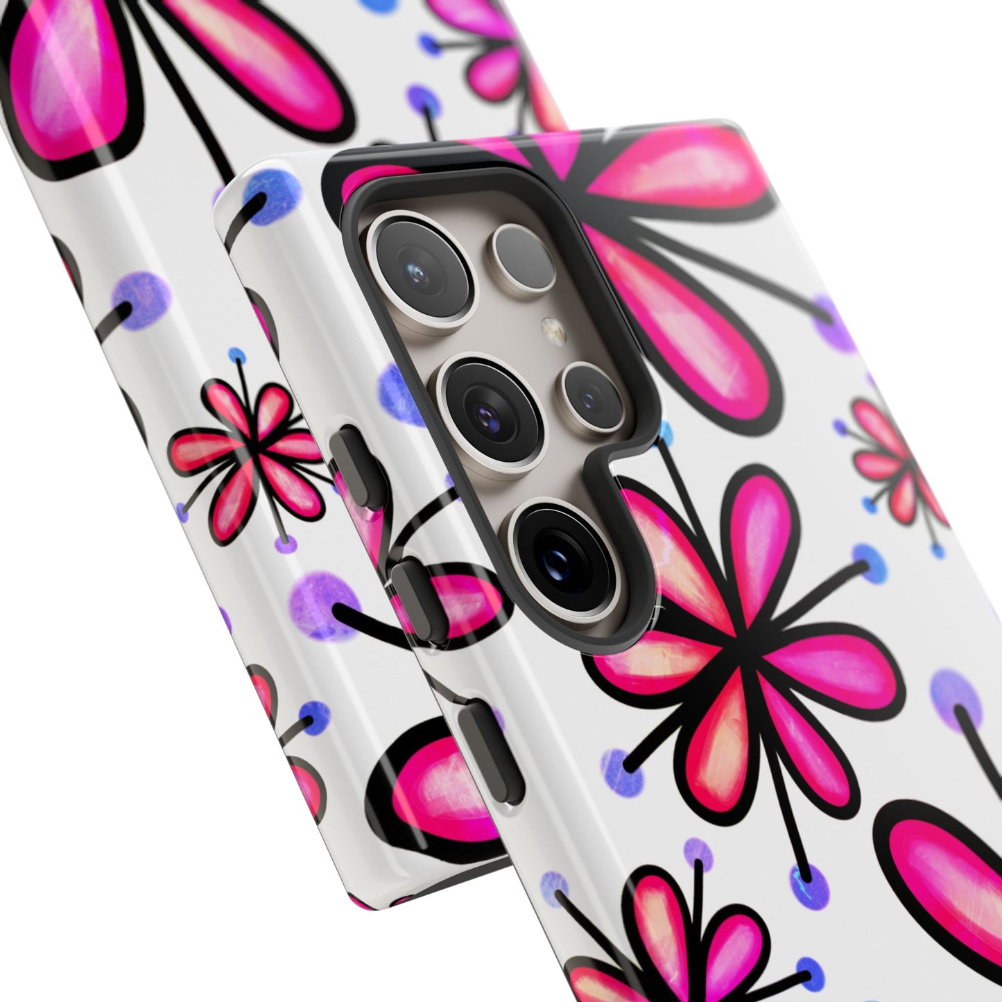 Pink Retro Bloom Samsung Galaxy Case – Ultra-Slim Design, Glossy Finish