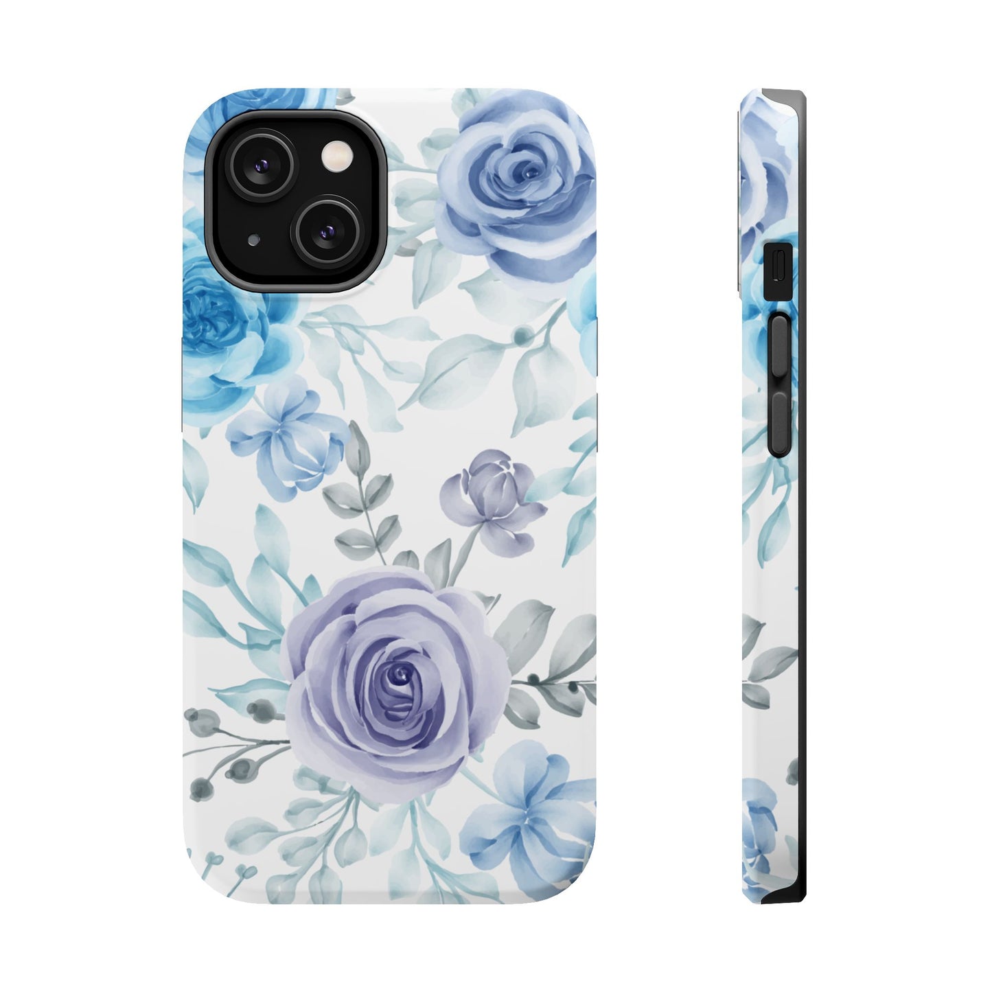 Elegant Blue & Violet Roses MagSafe Case – Artistic Floral Protection with Magnetic Charging Compatibility