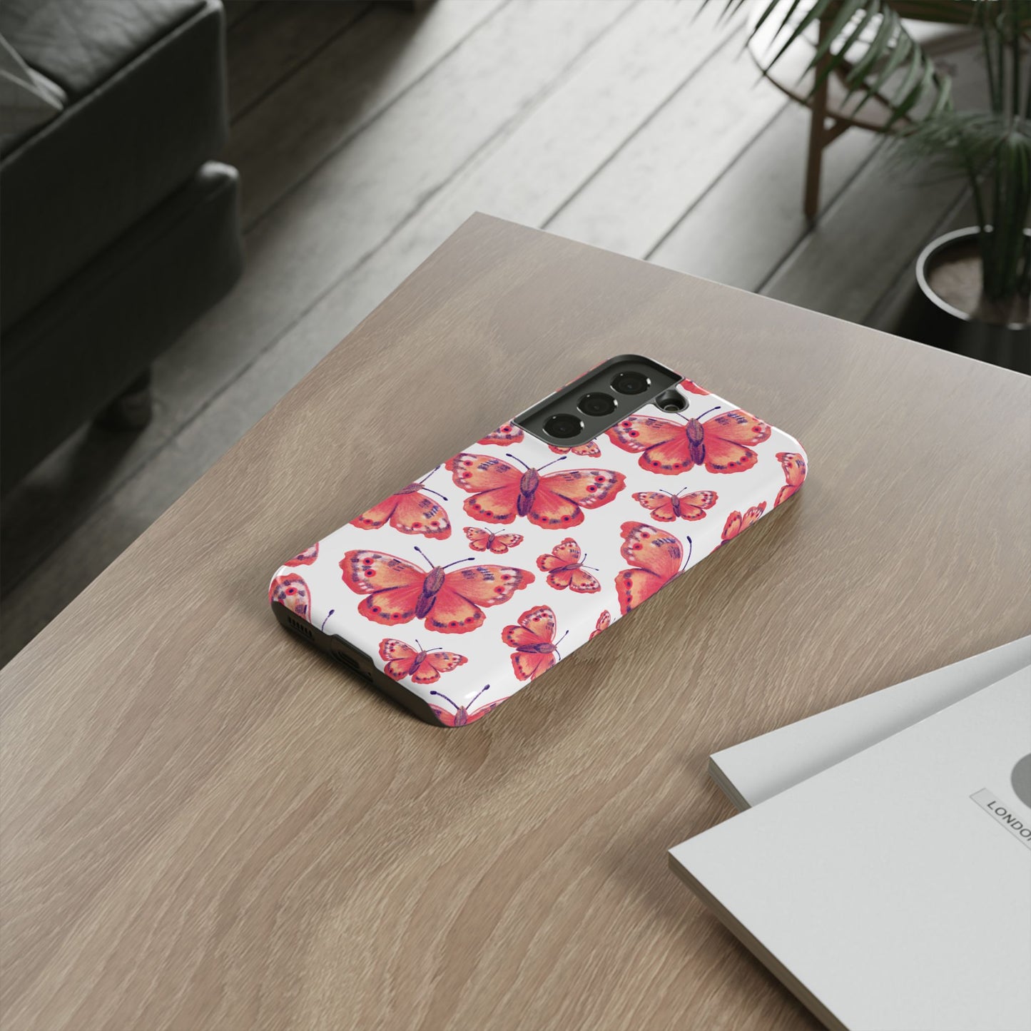 Coral Butterfly Samsung Galaxy Case – Slim, Protective Design with Bold Watercolor Print