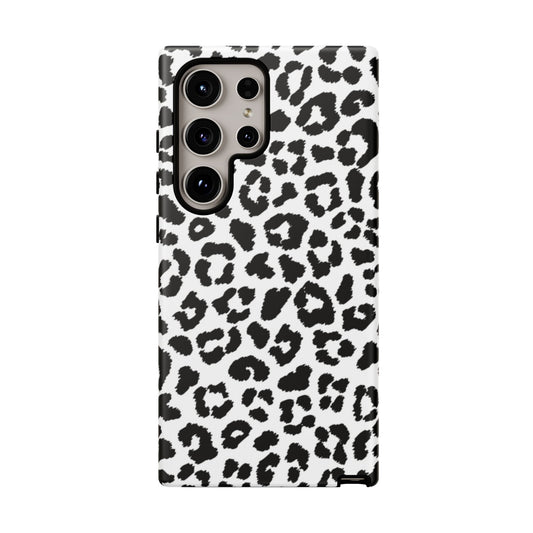 Monochrome Leopard Print Tough Samsung Galaxy Case – Classic Black and White Design with Dual-Layer Protection