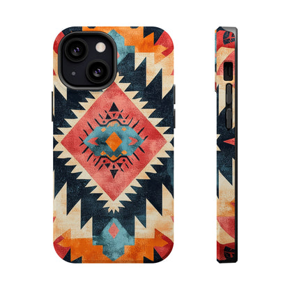 Bold Aztec Pattern Tough MagSafe iPhone Case – Vibrant Geometric Design, Dual-Layer Protection