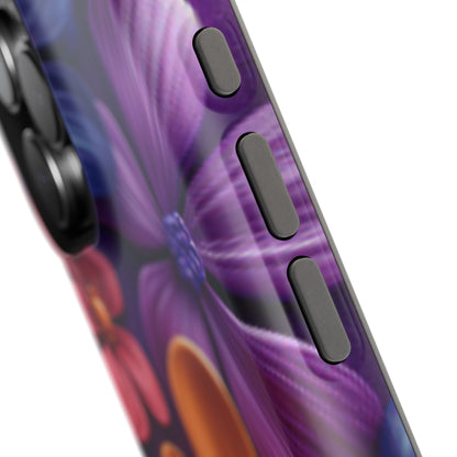 Bold Floral 3D MagSafe iPhone Case – Vivid Purple and Orange Flower Design, Shock-Resistant