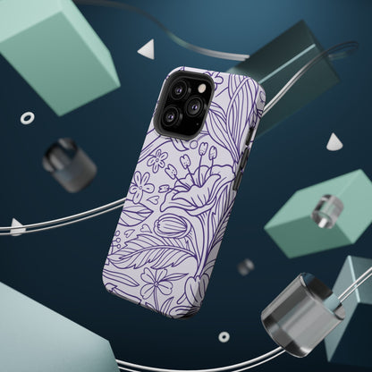 Lavender Floral Line Art Tough MagSafe iPhone Case – Minimalist Botanical Design with Dual-Layer Protection