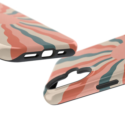 Retro Sunburst MagSafe iPhone Case – Bold 70s-Inspired Waves in Coral, Teal, and Cream