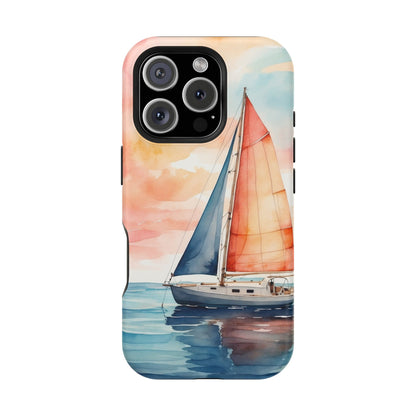 Sunset Sail MagSafe iPhone Case – Watercolor Sailboat and Sky Design