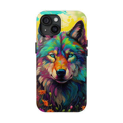 Rainbow Wolf in Bloom – iPhone Case with Vivid Nature Design