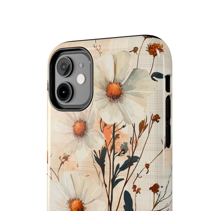 Pastel Orange Floral iPhone Case - Elegant Plaid Protective Cover