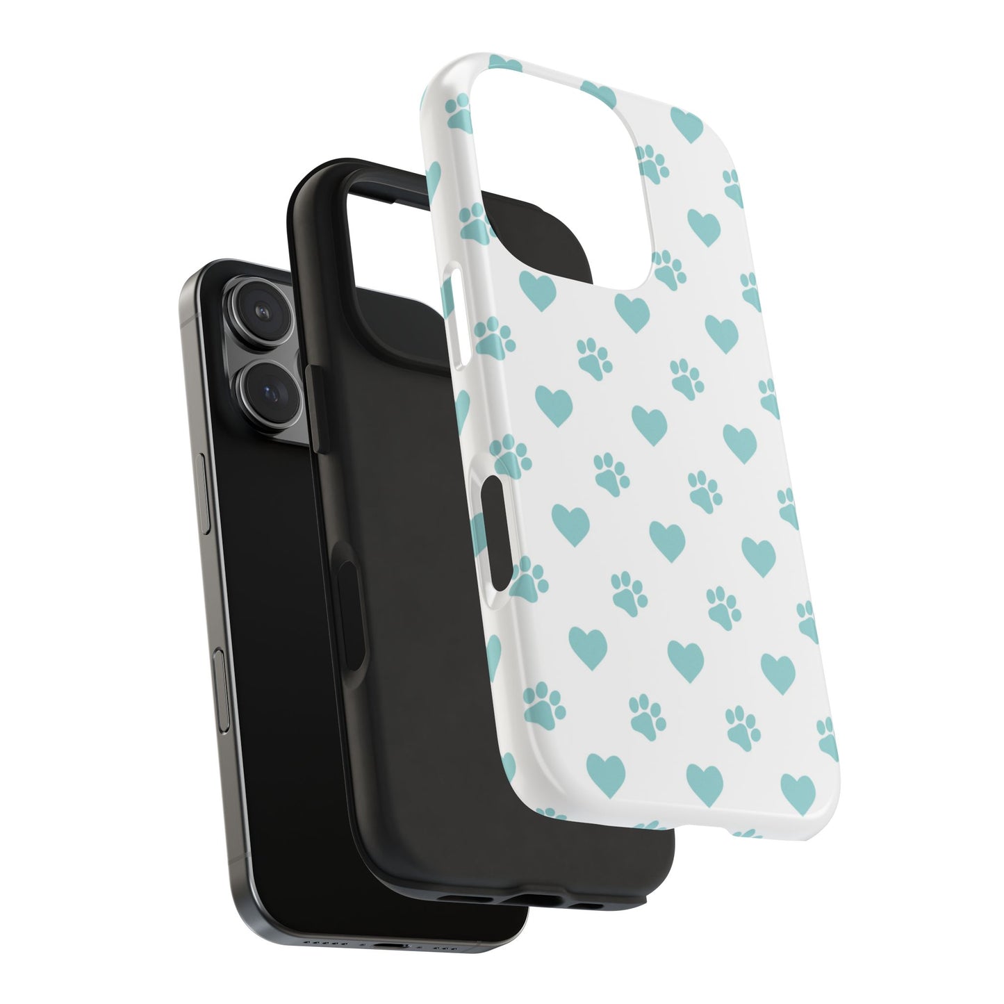 Mint Green Paw Print & Heart iPhone Case – Stylish Pet Lover’s Essential