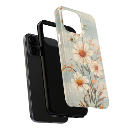 Vintage Plaid & Daisy Floral Tough iPhone Case – Dual-Layer Protection with Retro Flower Design