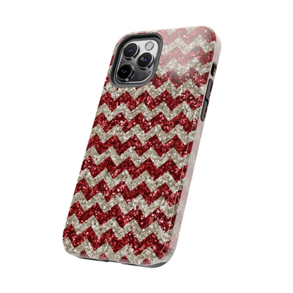 Sparkling Red & White Chevron – Glitter Illusion iPhone Case